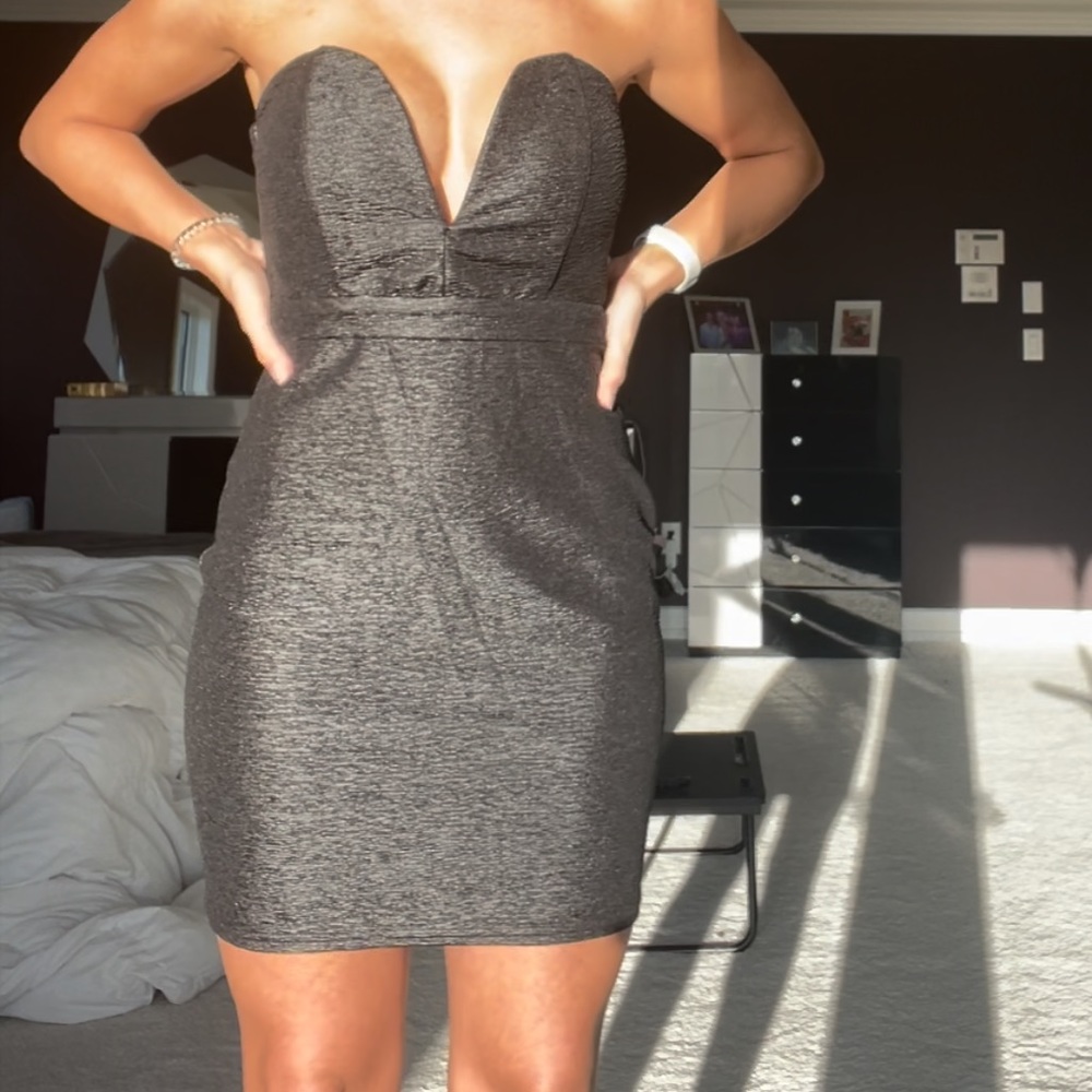 Strapless Black dress w/ deep v cut